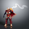 Horned Game Movie Character In Red Armor With Cape And Smoke Effect