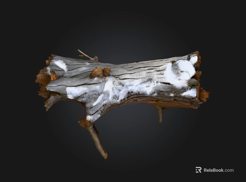 Natural Wood Log With White Stone Patches And Textured Surface 3d model 