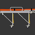 Orange Medical Stretcher With Metal Frame Black Straps Yellow Support Bars And Wheels