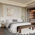 Modern Bedroom Interior Design With Bed Artwork Plants Bench Wardrobe And Zebra Print Rug