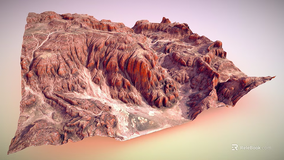 Red Rock Garden Landscape With Mountainous Textures Undulating Terrain And White Lines 3d model 