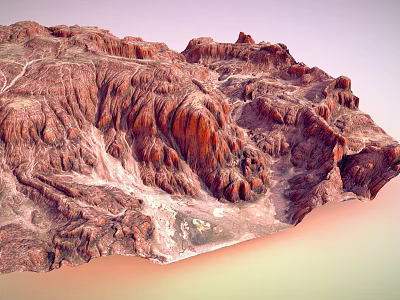 Red Rock Garden Landscape With Mountainous Textures Undulating Terrain And White Lines 3d model