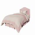 Pink Single Bed with Upholstered Headboard Beige Quilt and Ruffled Skirt