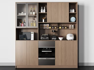 Modern Light Wood Sideboard With Glass Doors And Kitchen Appliances Storage 3d model