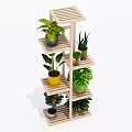 Stylish Wooden Multi tiered Garden Plant Stand with Various Green Potted Plants