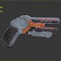 Futuristic Sci Fi Pistol Weapon With Blue Glowing Ring And Orange Accents