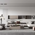 Modern Living Room Interior With Sofa Coffee Table Rug And Decorative Bookshelf