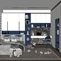Tatami Bedroom Interior Design With White Blue Cabinets Desk Chair And Toys