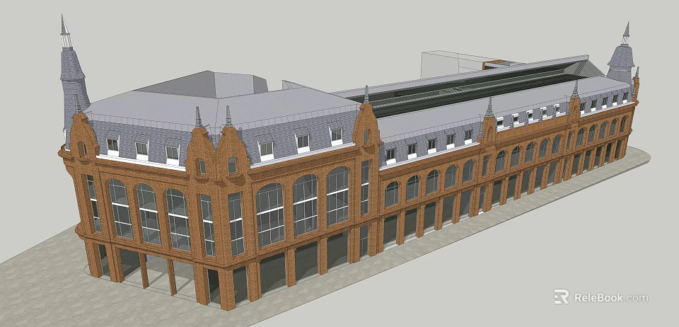 European Style Architecture With Red Brick Exterior Pointed Spires And Arched Windows 3d model 