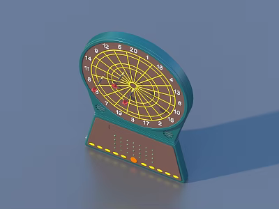 Dartboard With Teal Outer Ring Yellow Bullseye Numbered Sections And Brown Base 3d model