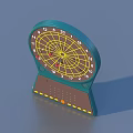 Dartboard With Teal Outer Ring Yellow Bullseye Numbered Sections And Brown Base