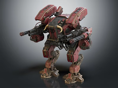 Intelligent Machine Featuring Red Mechanical Armor And Dual Guns Structure Design 3d model