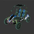 Blue And White Sporty Kart With Two Seats And Black Roof Design