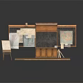 Wooden Display Stand With Blackboard Artworks And Easels For Home Decor