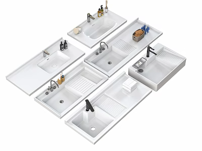 Modern White Ceramic Kitchen Sinks With Various Designs And Functional Drainboards 3d model