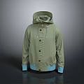 Light Green Hooded Jacket With Light Blue Cuffs And Button Front Casual Style 3d model