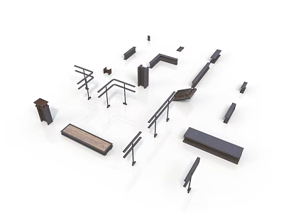 Wood And Stone Furniture Components With Various Shapes And Designs 3d model