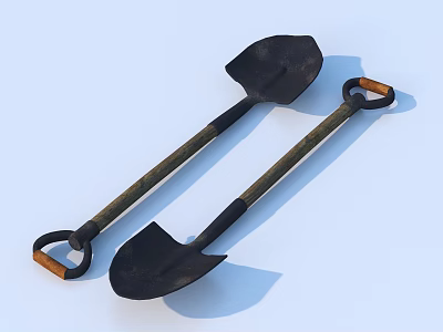 Essential Household Shovels With Black Blades Wooden Handles And Metal Loop Grips 3d model