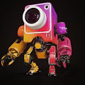 Colorful Cartoon Robot Character With Large Lens Head And Mechanical Limbs