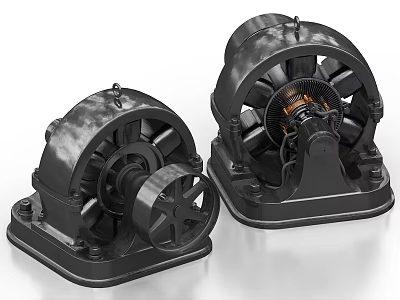 Industrial Electric Motor Equipment With Metal Fan Blades And Base Structure 3d model