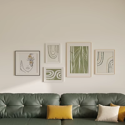 Abstract Paintings As Decor On Living Room Wall With Sofa 3d model