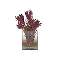 Transparent Glass Vase With Pink And Green Flowers And Gold Sequins At The Bottom