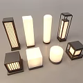 Outdoor Lights With Various Designs Including Square Cylindrical Shapes And Black Frames 3d model