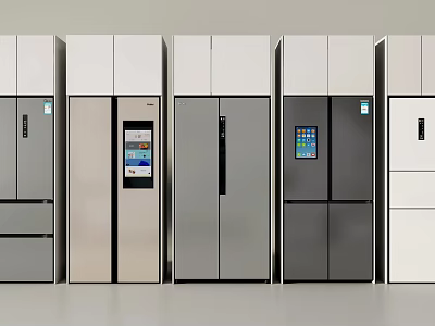 Modern Minimalist Refrigerators and Freezers with Smart Panels Various Styles Silver Gray White Design 3d model