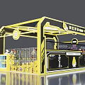 Devil Phone Booth Design With Yellow Black Frame And Product Display Racks 3d model