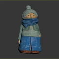Cute Child Knitted Doll With Green Hat Blue Scarf And Red Shoes For Kids Play