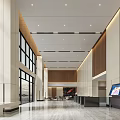 Elegant Modern Office Lobby Reception With Marble Floor And Large Floor To Ceiling Windows