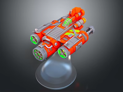 Orange Spacecraft with Green Thrusters Detailed Structure 3D Model for Interstellar Travel 3d model