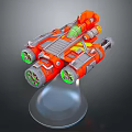 Orange Spacecraft with Green Thrusters Detailed Structure 3D Model for Interstellar Travel 3d model
