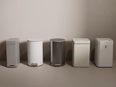 Smart Trash Bins With Various Modern Designs Arranged In Minimalist 3d model
