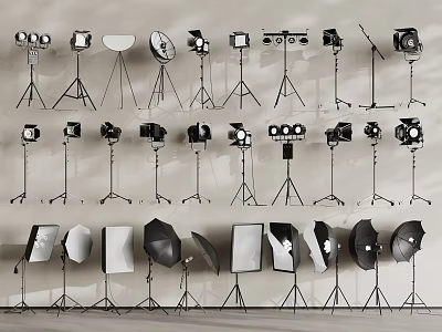 Professional Studio Photography Lighting Combinations with Softboxes Umbrellas and Light Stands 3d model