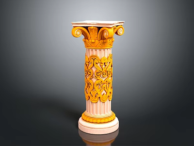 Classical Column With Ornate Capital Intricate Carvings And Gold Cream Design 3d model