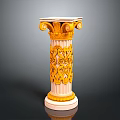 Classical Column With Ornate Capital Intricate Carvings And Gold Cream Design
