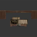 Vintage Wooden Architectural Structure With Carved Panel Columns And Decorative Shelf Items