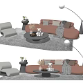 Modern Sofa and Coffee Table Set With Pillows Throw Blanket and Decorative Items on Rug 3d model