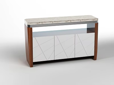 Modern Sideboard With White Geometric Pattern Cabinet Doors Dark Wood Frame And Marble Countertop 3d model