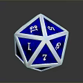 Blue Polyhedral Dice With Silver Border Numbers And Symbols For Tabletop Games