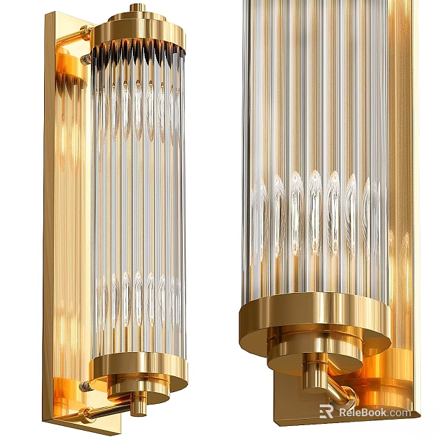 Elegant Modern Wall Lamp With Gold Metal Frame And Transparent Glass Strip Design 3d model 