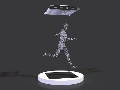Floating Black Device Above White Base With Black Surface And Dot Formed Running Figure 3d model