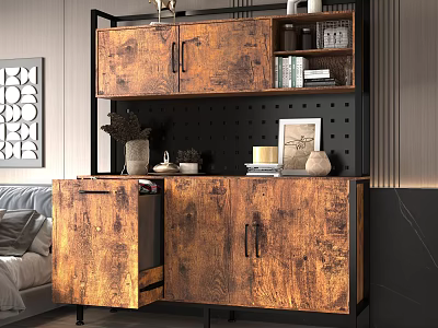 Modern Wooden Storage Cabinet Shelf Unit Interior With Decorative Items Books And Open Shelves 3d model