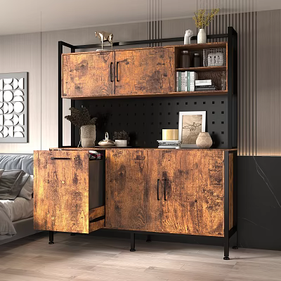Modern Wooden Storage Cabinet Shelf Unit Interior With Decorative Items Books And Open Shelves 3d model