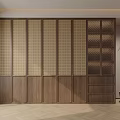 Modern Wooden Wardrobe With Lattice Design And Built In Storage Drawers