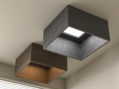 Dark Gray And Brown Wooden Ceiling Lights With Central Light Source On Light Colored Ceiling 3d model