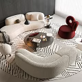 Modern Curved Sofa Coffee Table Combination Sofa Coffee Table Combination Curved Sofa Single Chair Curved Sofa Side Table Round Carpet 3d model