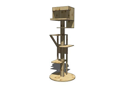 Sturdy Wooden Multi Level Pet Play Furniture with Staircase and Platforms 3d model