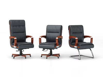 Modern Black Office Chair with Wooden Armrests and Different Base Designs 3d model